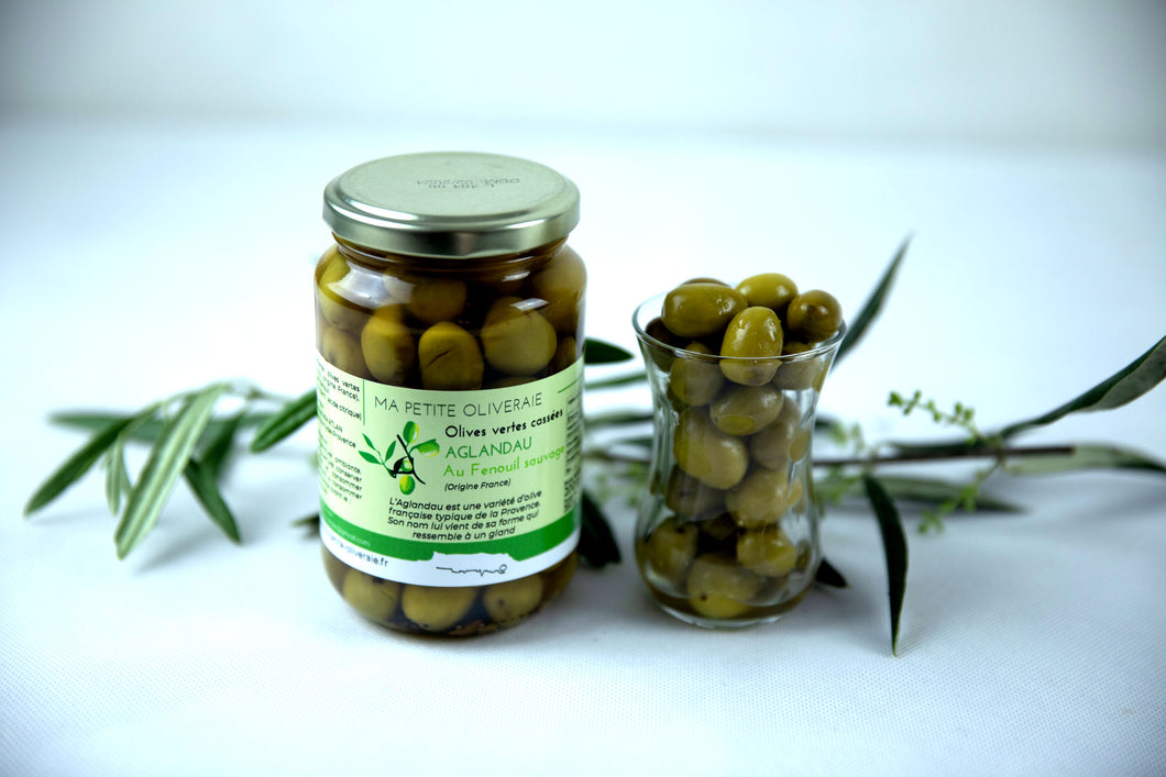 Olives vertes cassées AGLANDAU au FENOUIL sauvage